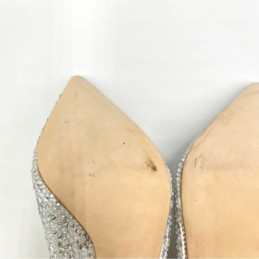 Badgley Mischka Size 8 Bethany Jeweled Stiletto White Satin‎ Pumps Heels Shoes